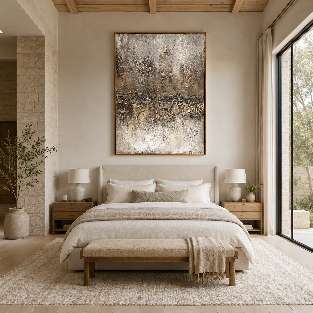 Silver Horizon-Metallic Neutral Abstract Painting