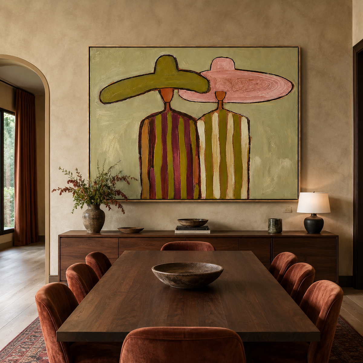 Desert Pair-Colorful Sombrero Figurative Painting