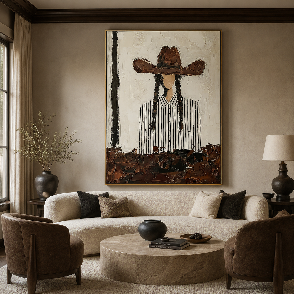 Braided Western-Cowgirl Portrait Painting