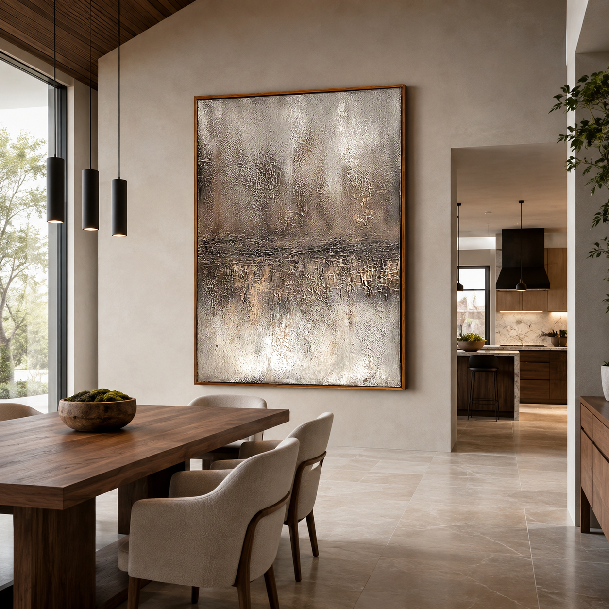 Silver Horizon-Metallic Neutral Abstract Painting