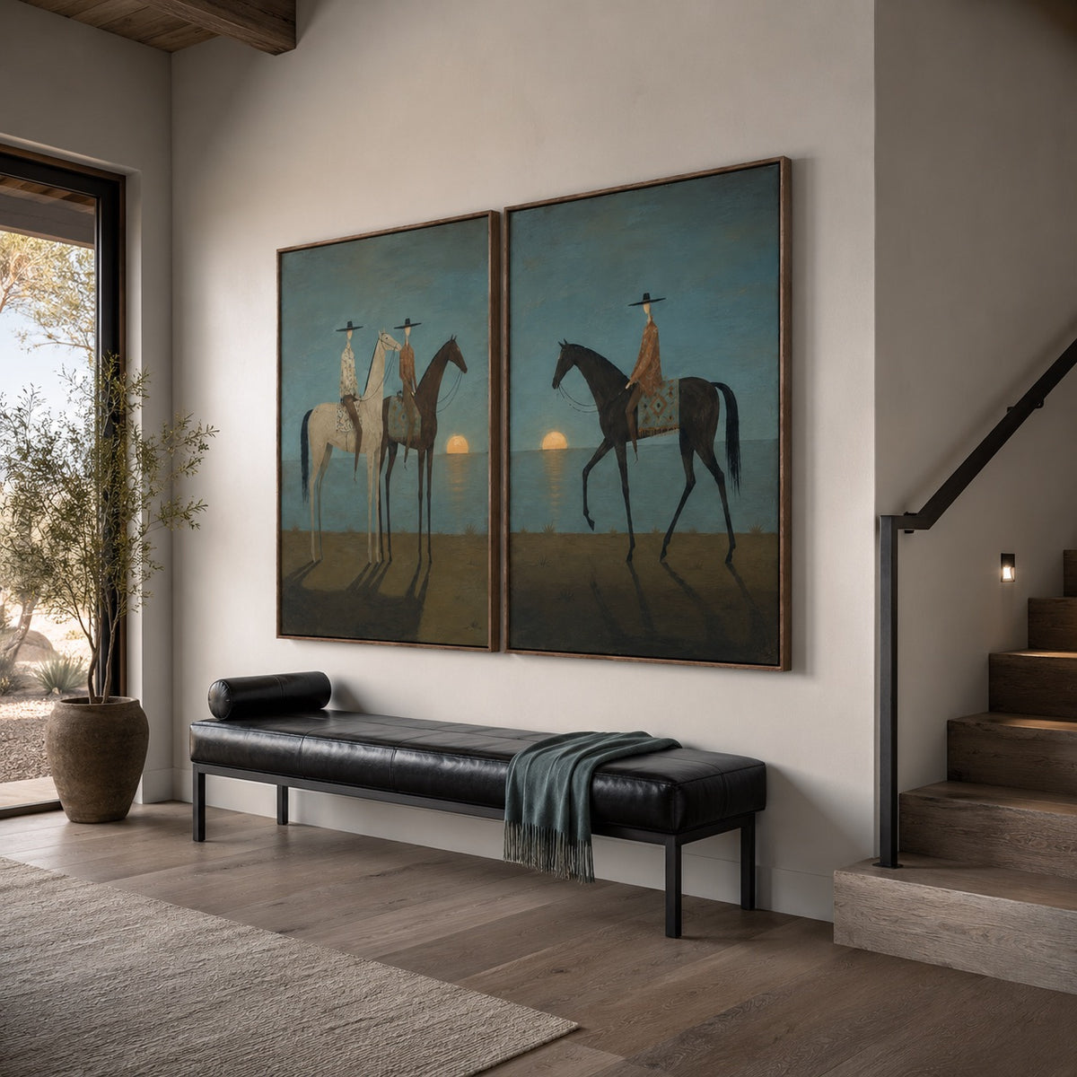 Golden Dusk-Sunset Cowboy Oil Painting Set
