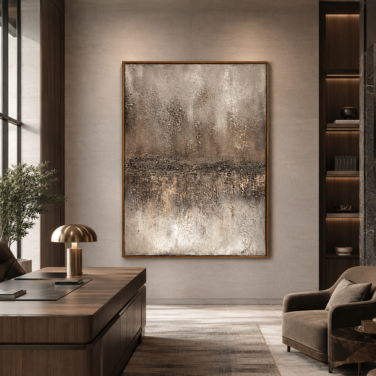 Silver Horizon-Metallic Neutral Abstract Painting