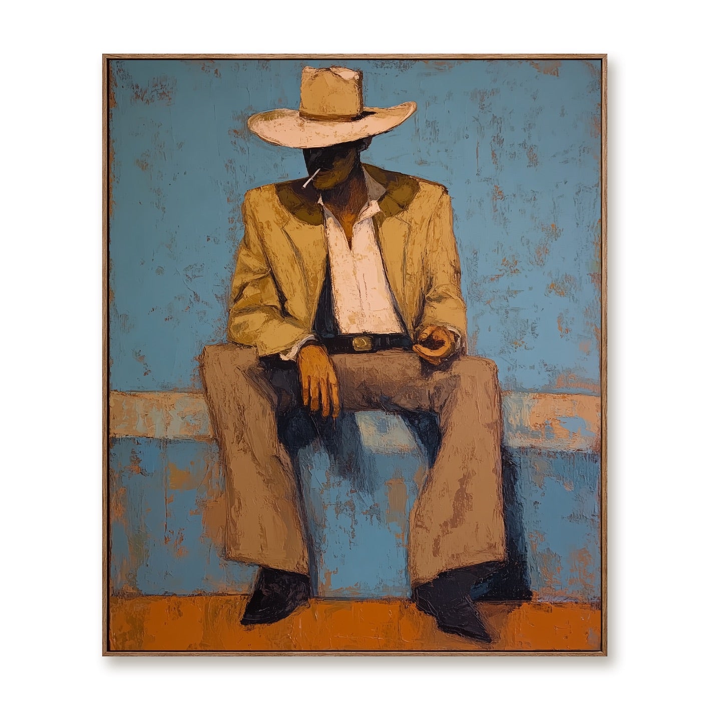 Dustline Drifter-Seated Cowboy Oil Painting