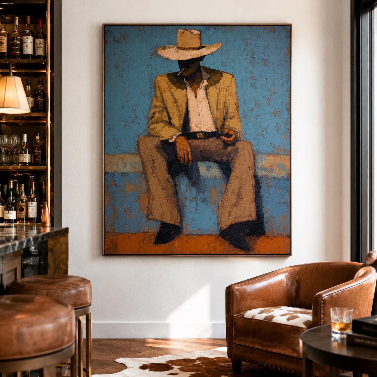 Dustline Drifter-Seated Cowboy Oil Painting