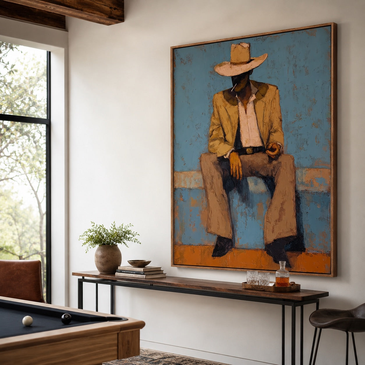 Dustline Drifter-Seated Cowboy Oil Painting