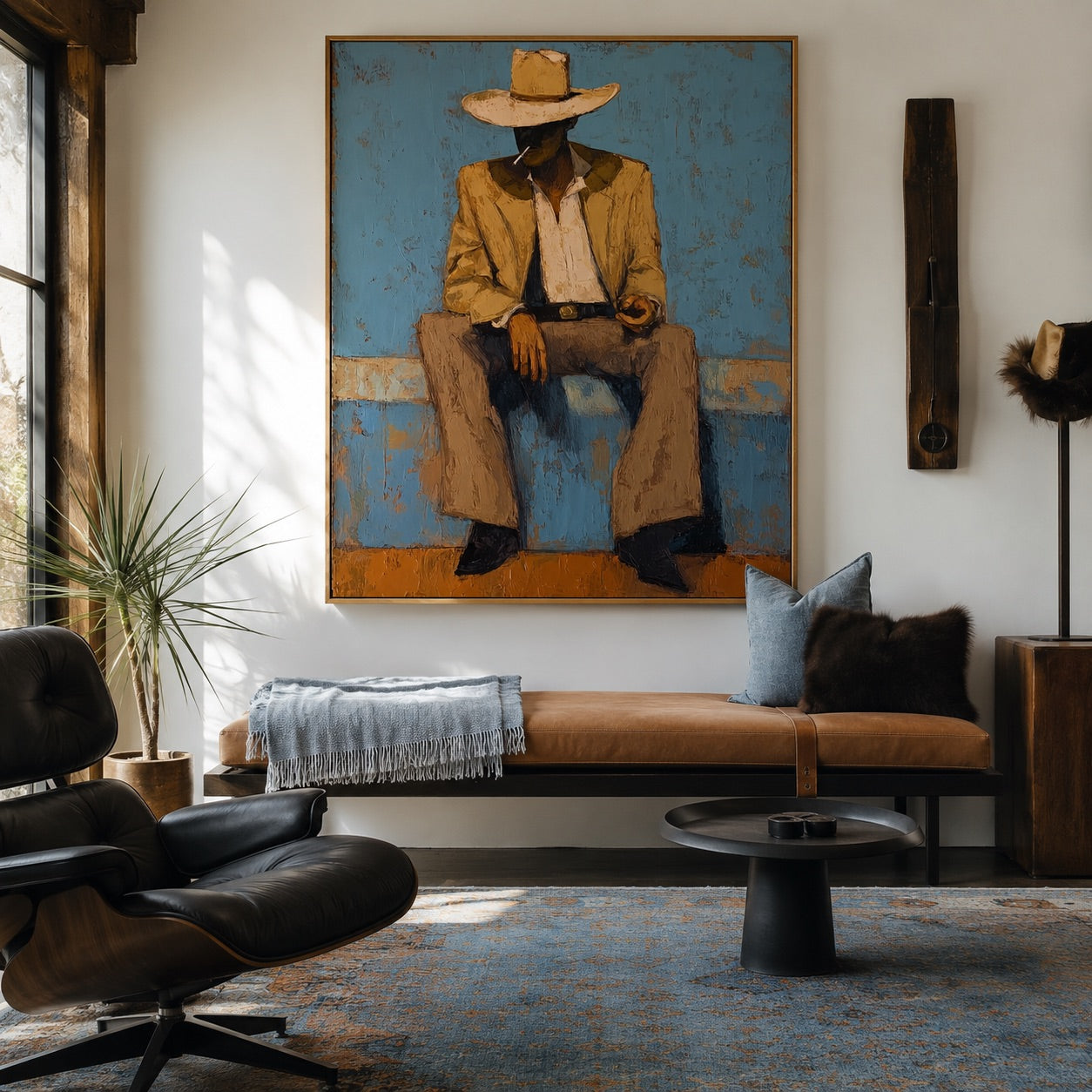 Dustline Drifter-Seated Cowboy Oil Painting