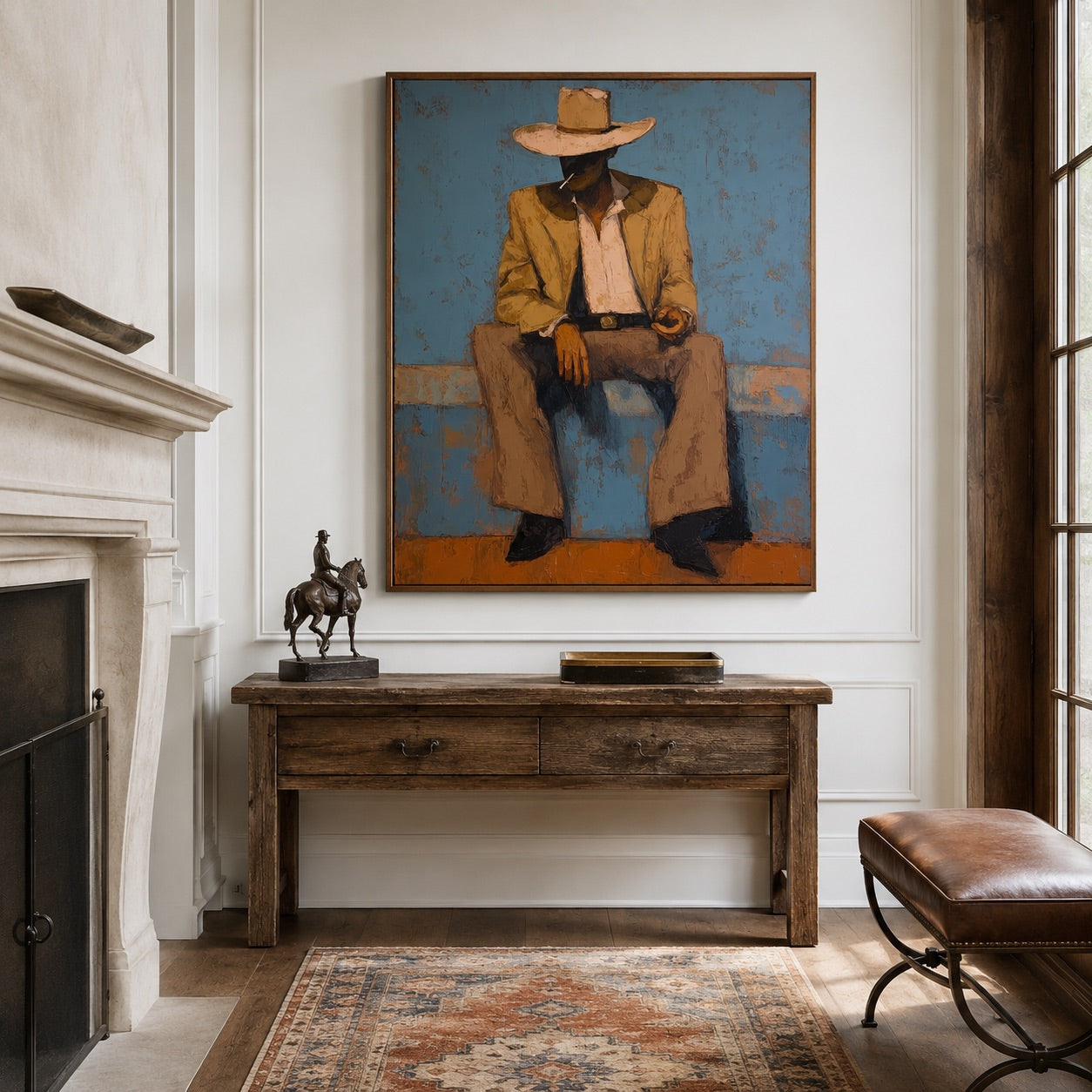 Dustline Drifter-Seated Cowboy Oil Painting