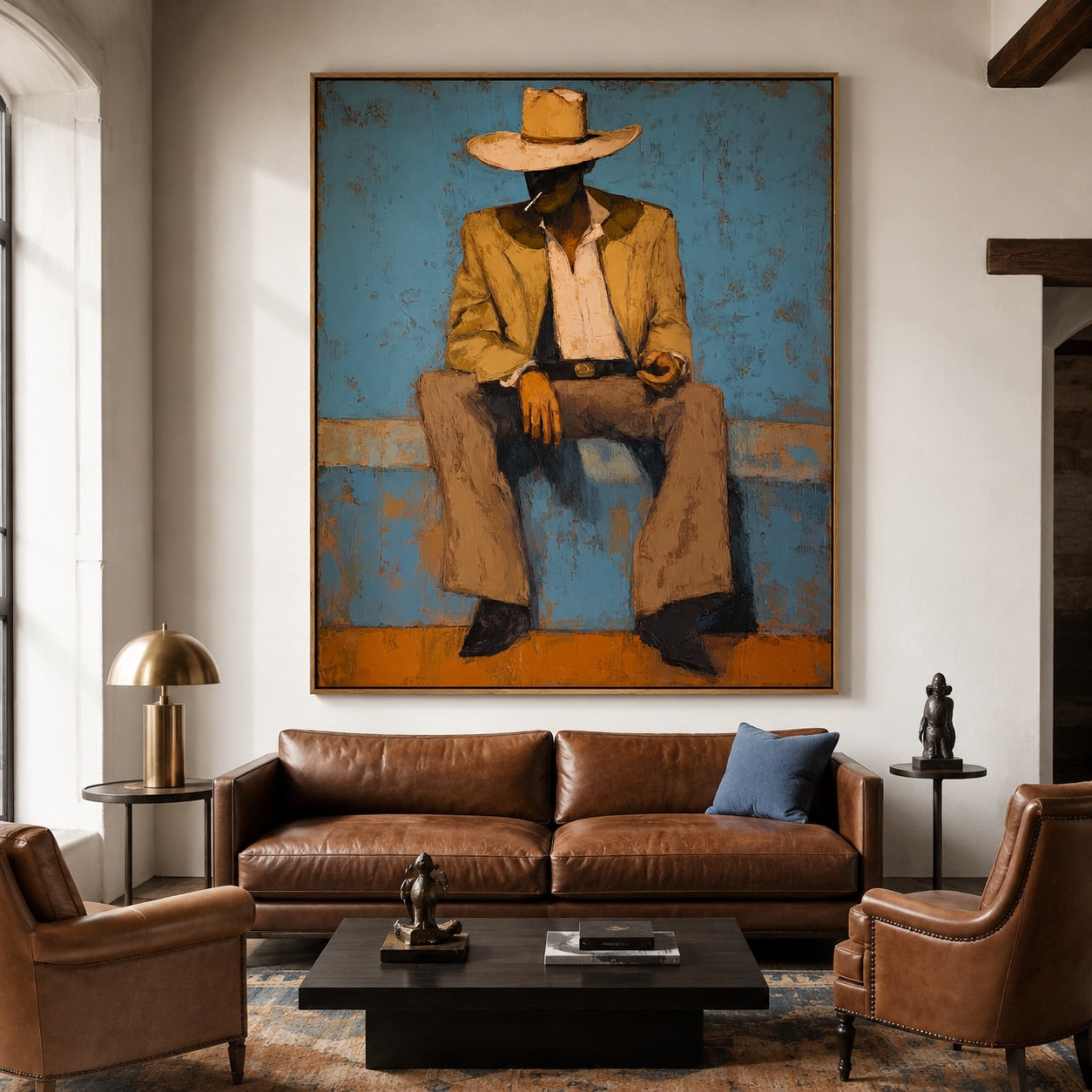 Dustline Drifter-Seated Cowboy Oil Painting