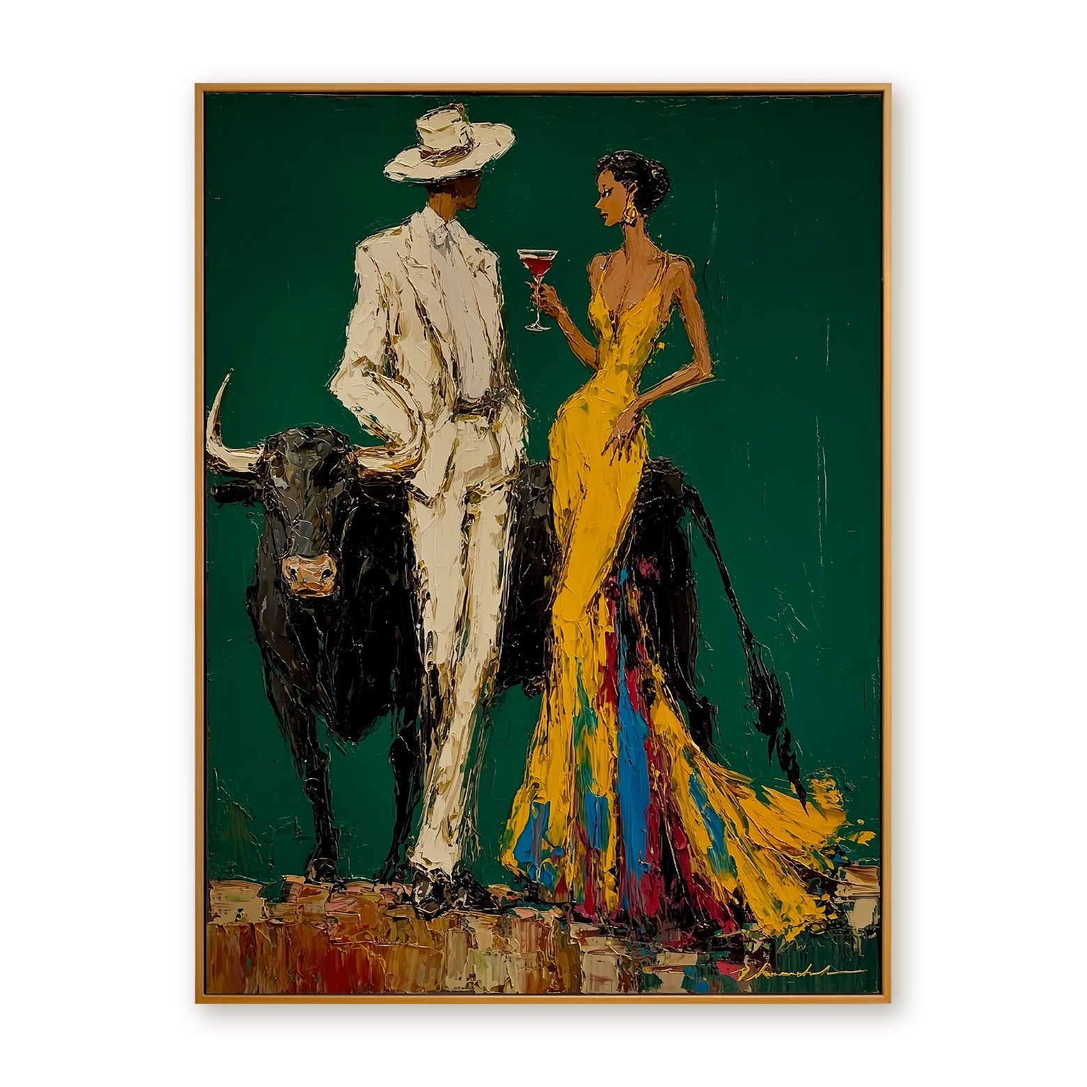 Emerald Rendezvous-Western Couple Oil Painting