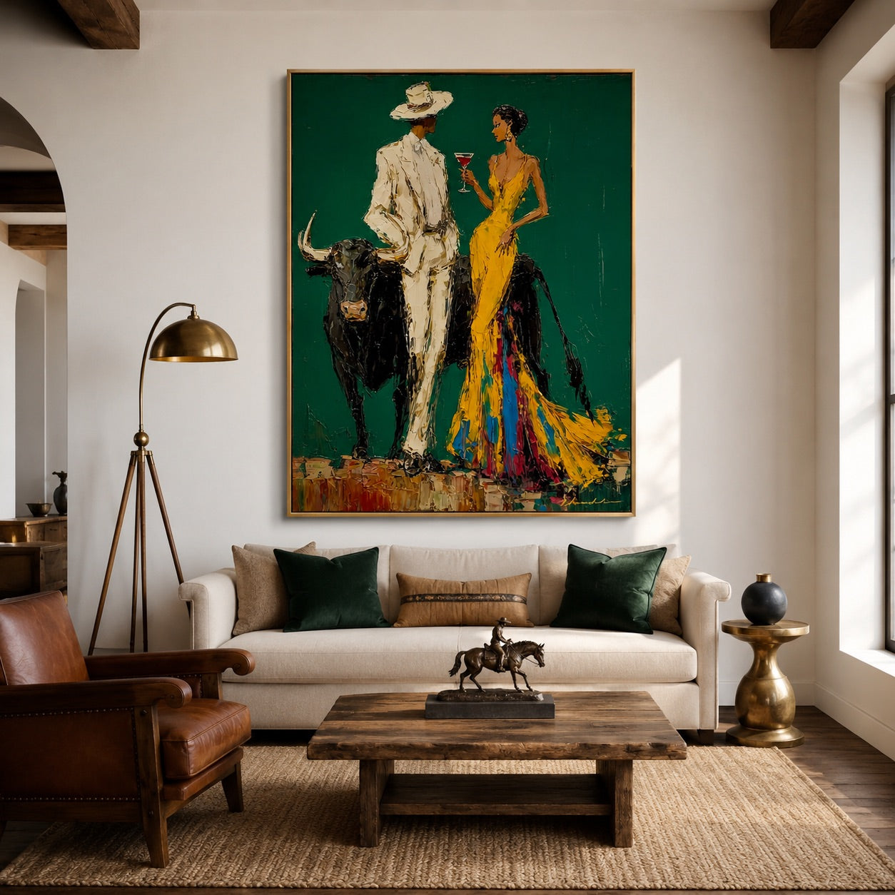 Emerald Rendezvous-Western Couple Oil Painting