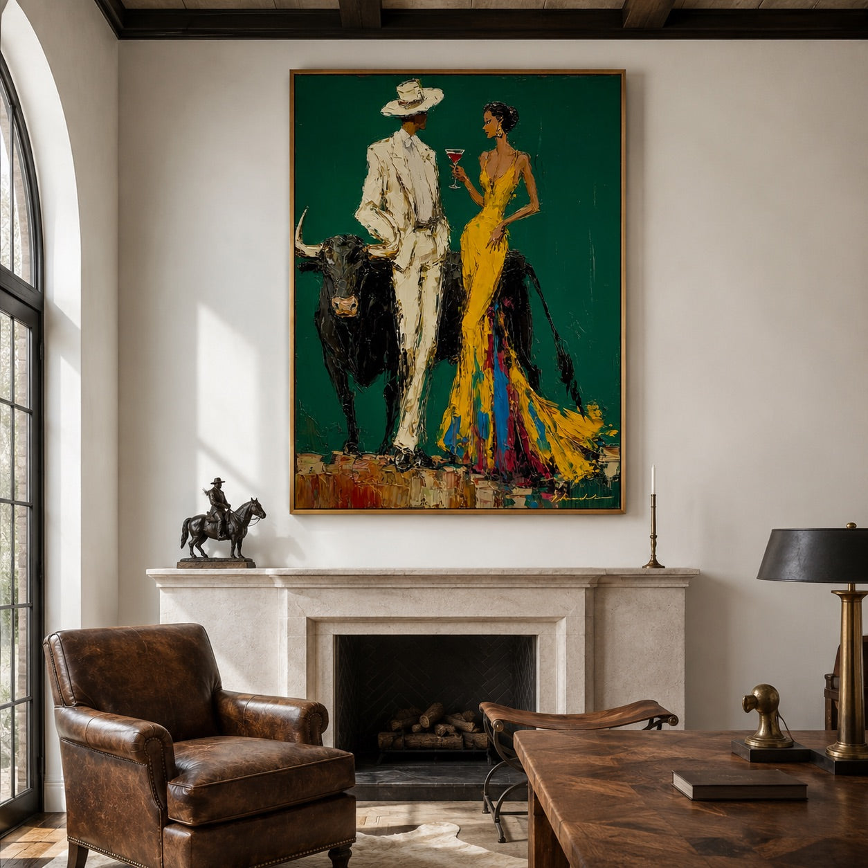 Emerald Rendezvous-Western Couple Oil Painting