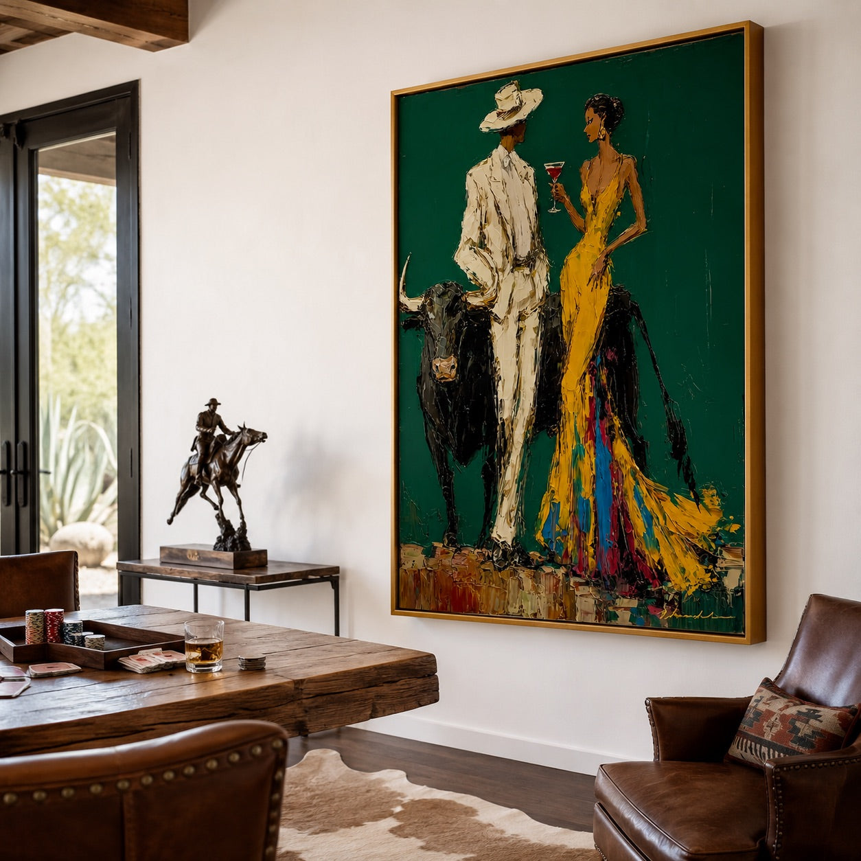 Emerald Rendezvous-Western Couple Oil Painting