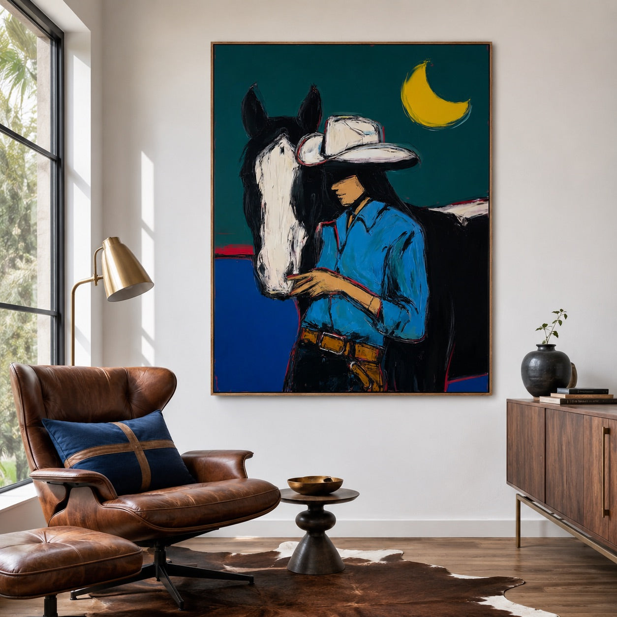 Blue Hour Bond-Cowgirl Horse Oil Painting