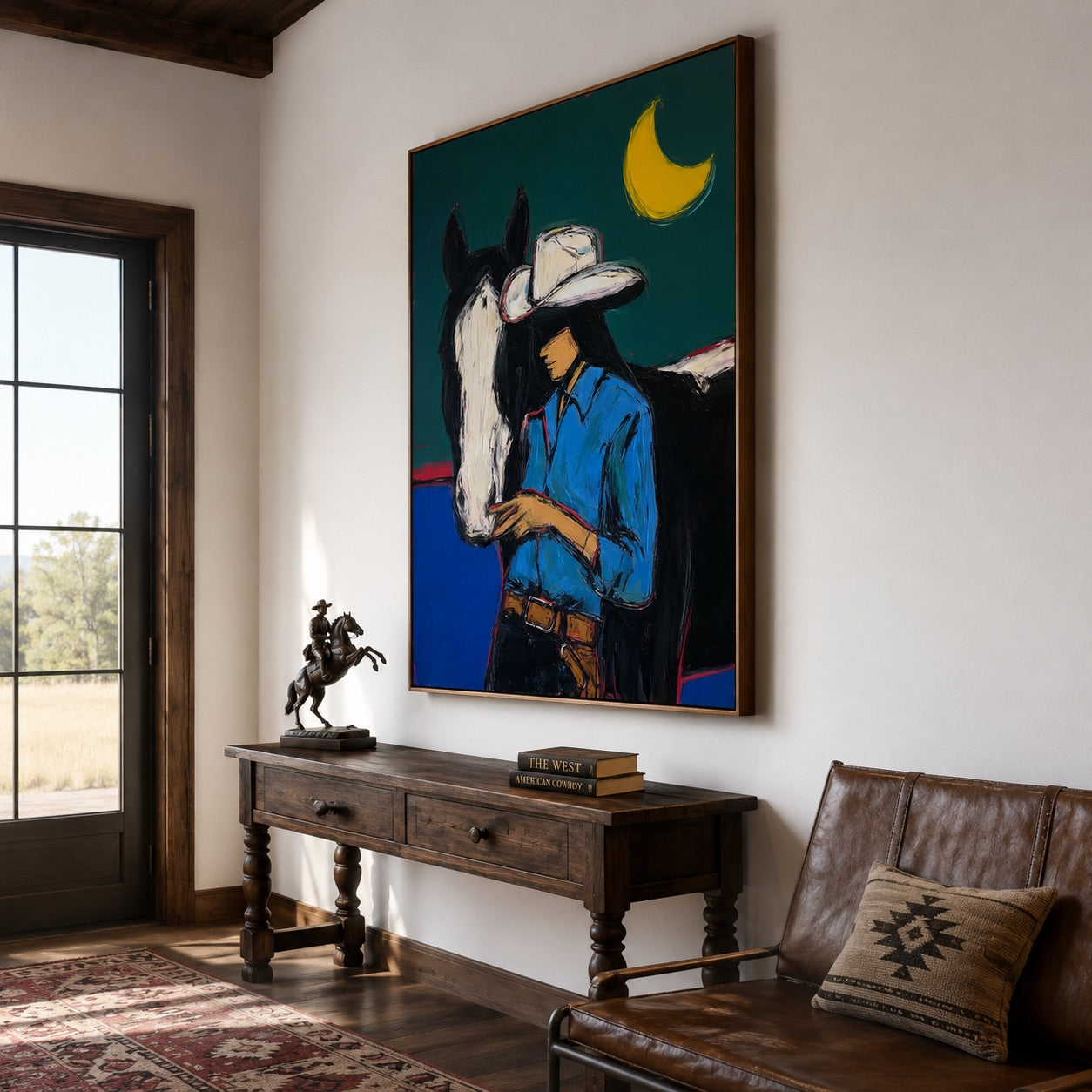 Blue Hour Bond-Cowgirl Horse Oil Painting