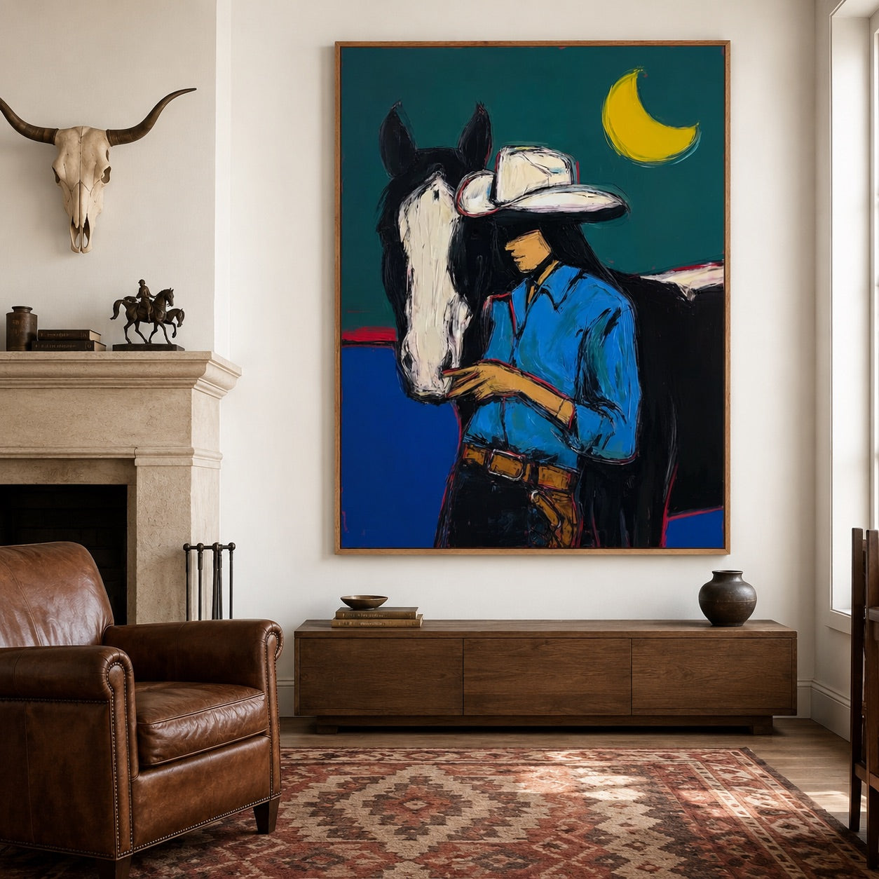Blue Hour Bond-Cowgirl Horse Oil Painting