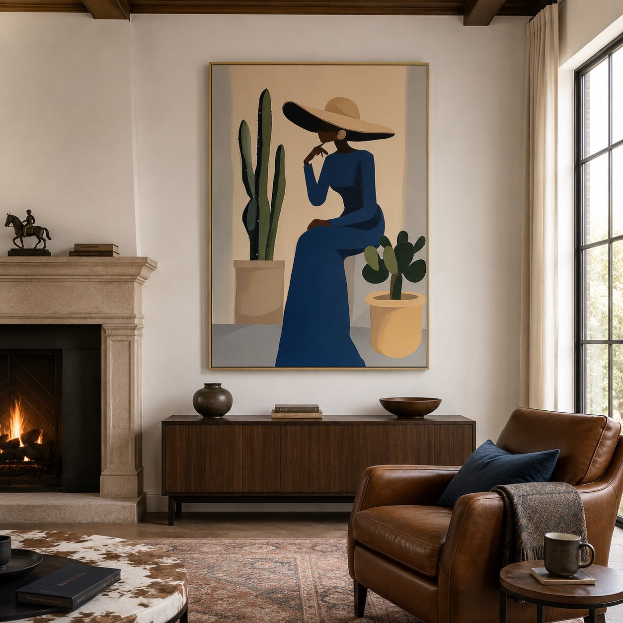 Desert Muse-Navy Blue Fashion Figure Painting