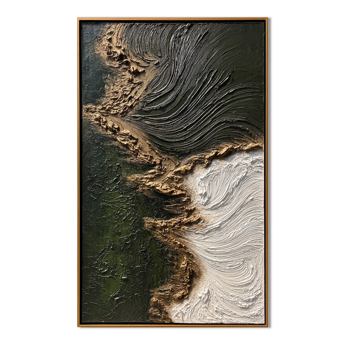 Obsidian Flow-Textured Abstract Oil Painting