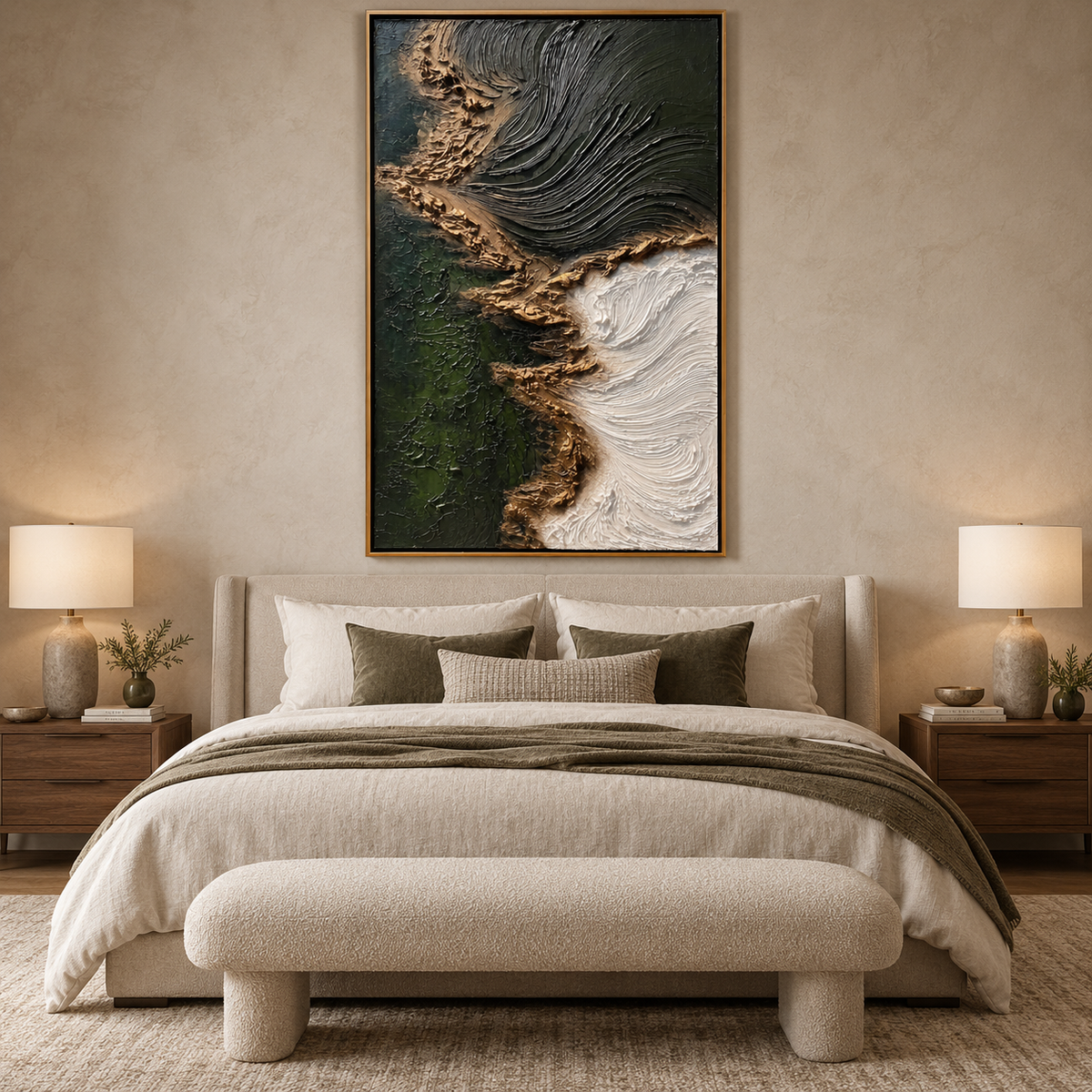 Obsidian Flow-Textured Abstract Oil Painting