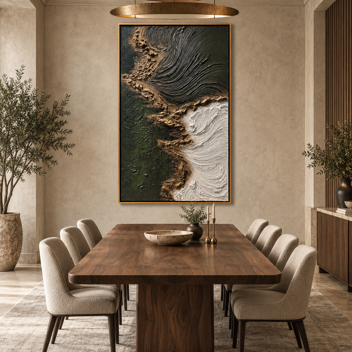 Obsidian Flow-Textured Abstract Oil Painting