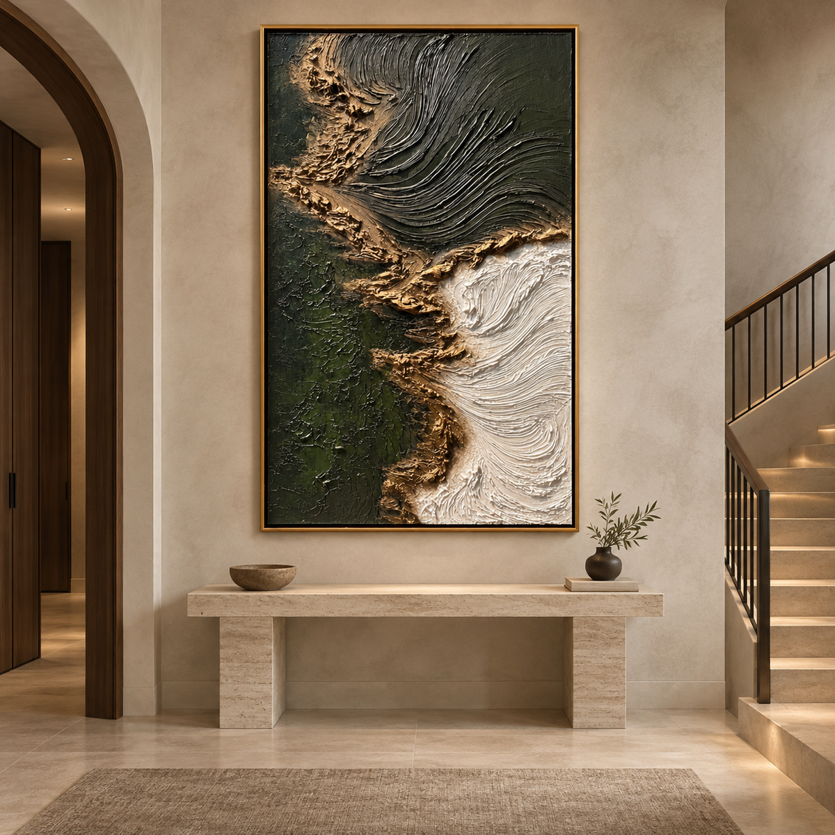 Obsidian Flow-Textured Abstract Oil Painting