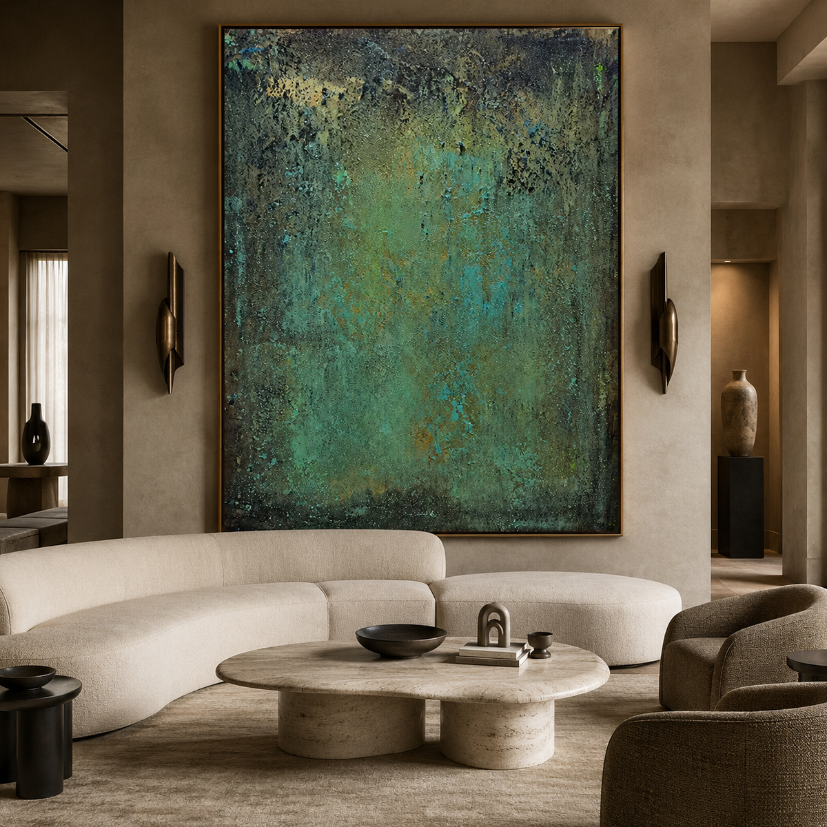 Patina Depth-Teal Green Textured Abstract Painting