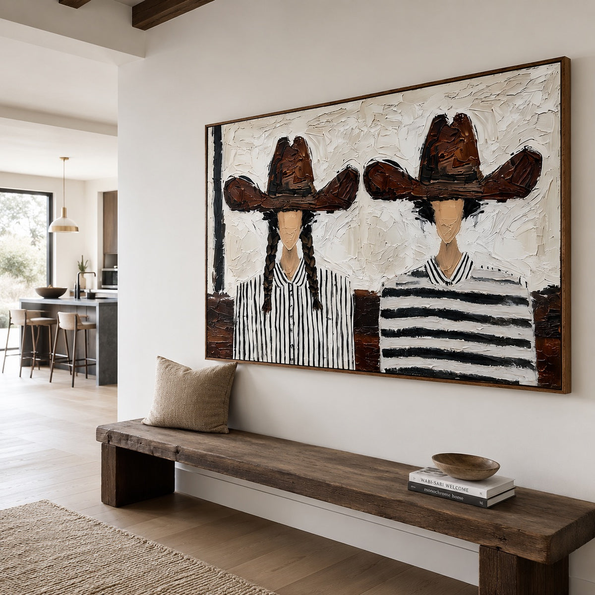 Brown Hat Duo-Cowgirl Portrait Oil Painting