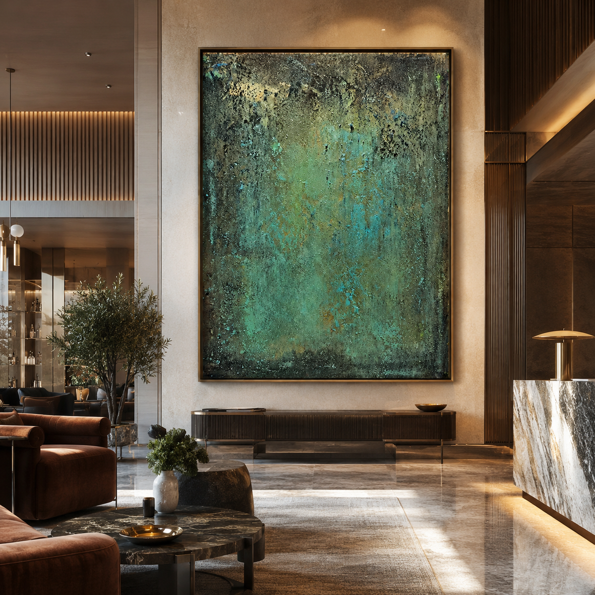 Patina Depth-Teal Green Textured Abstract Painting