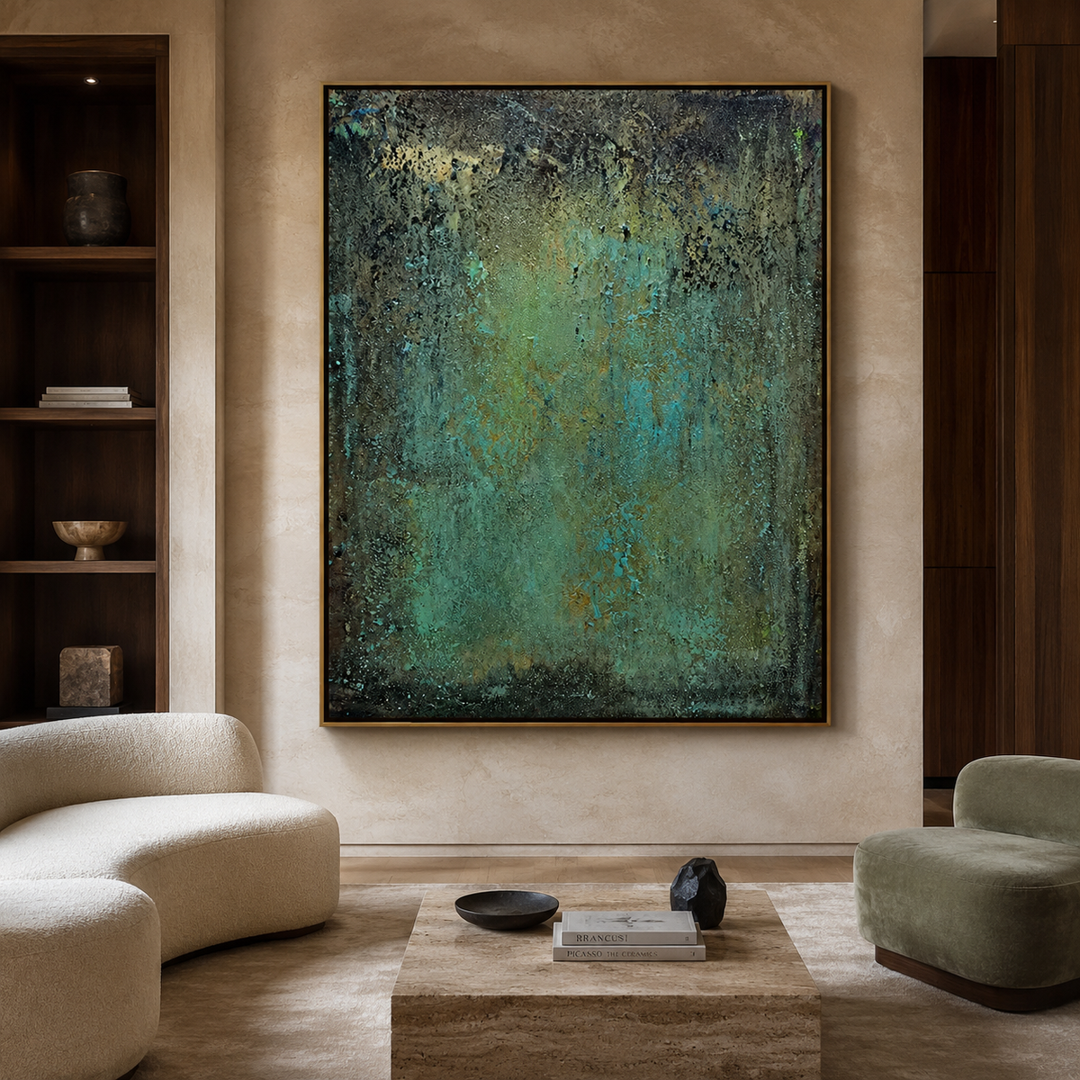 Patina Depth-Teal Green Textured Abstract Painting