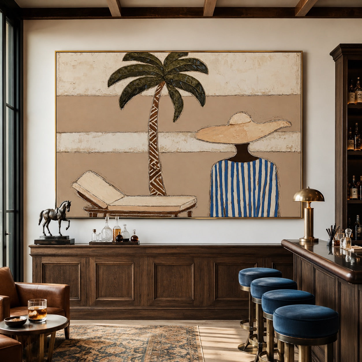 Palmside Pause-Coastal Woman Painting