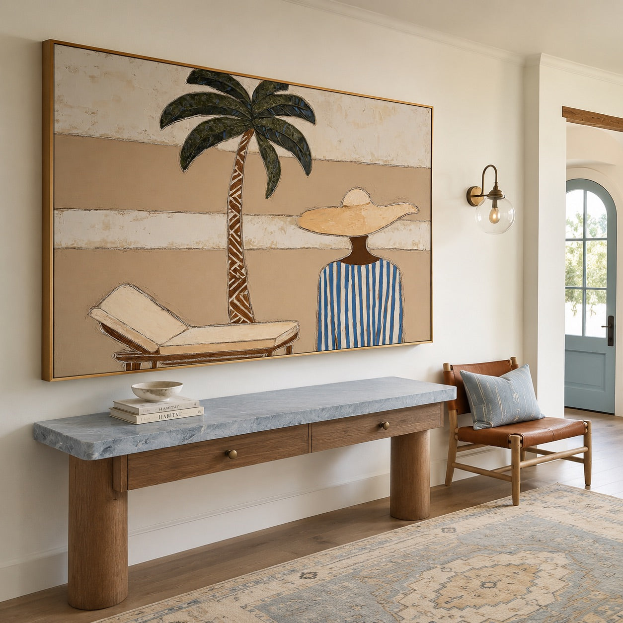 Palmside Pause-Coastal Woman Painting