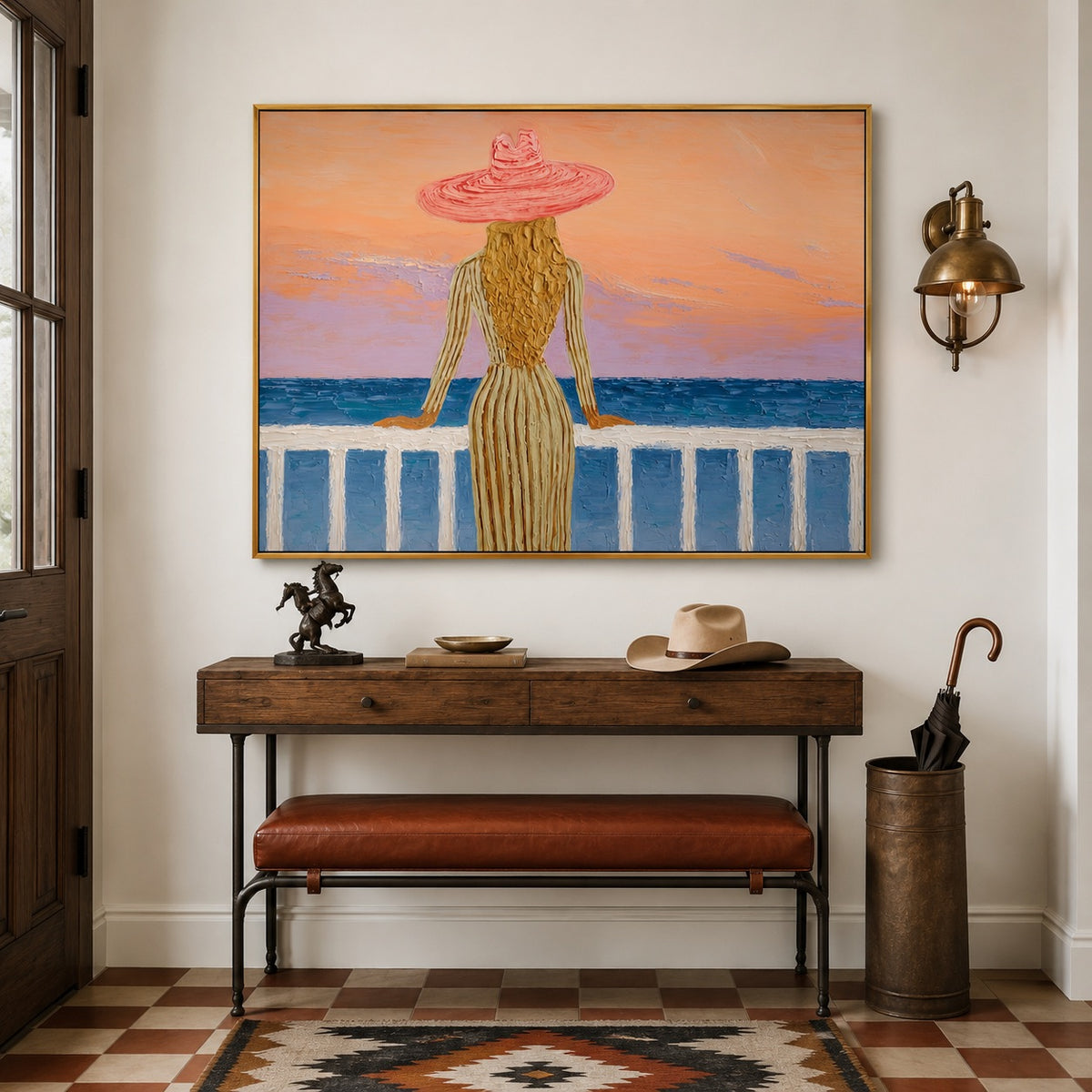 Coral Horizon-Coastal Cowgirl Oil Painting