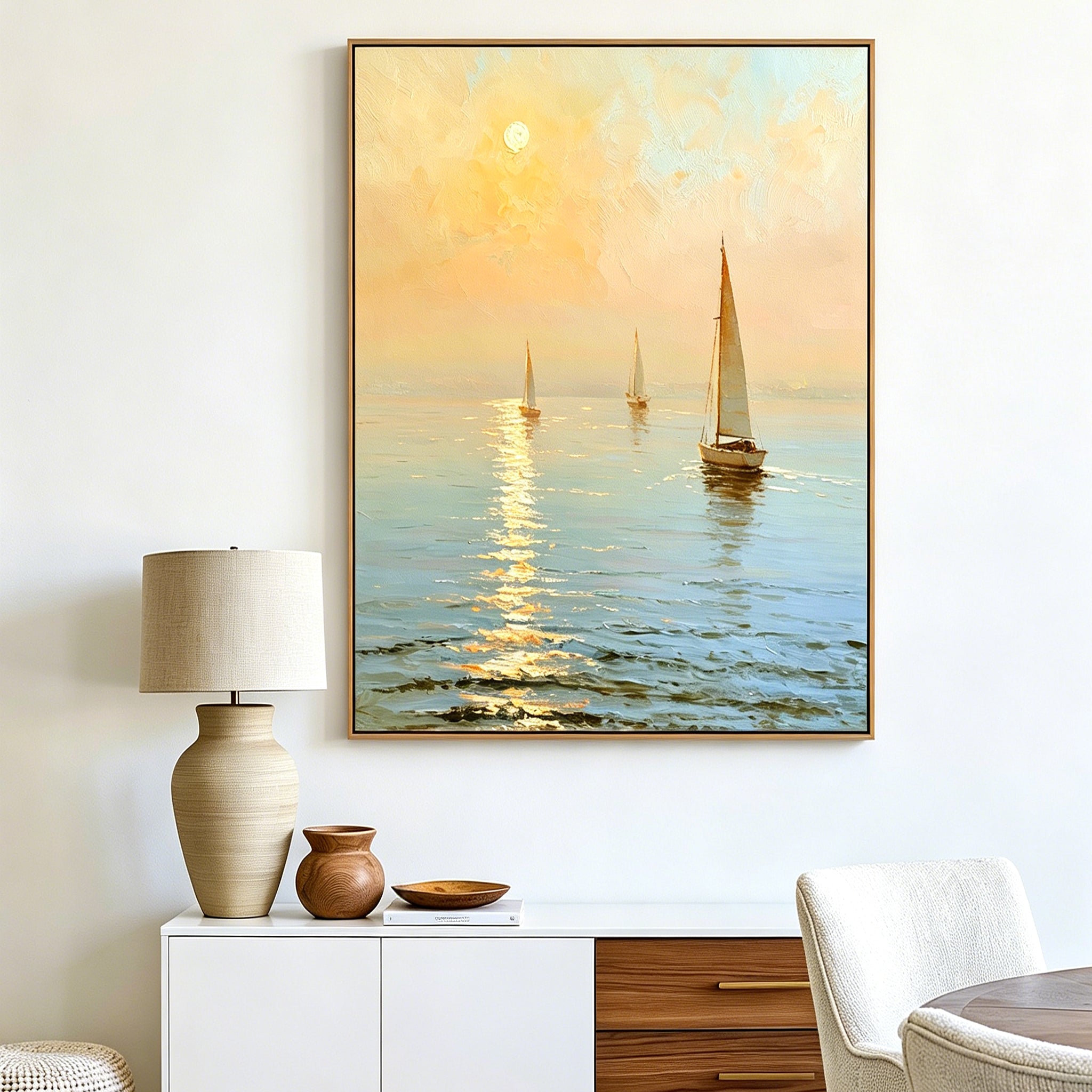 Golden Passage-Sailboat Seascape Oil Painting