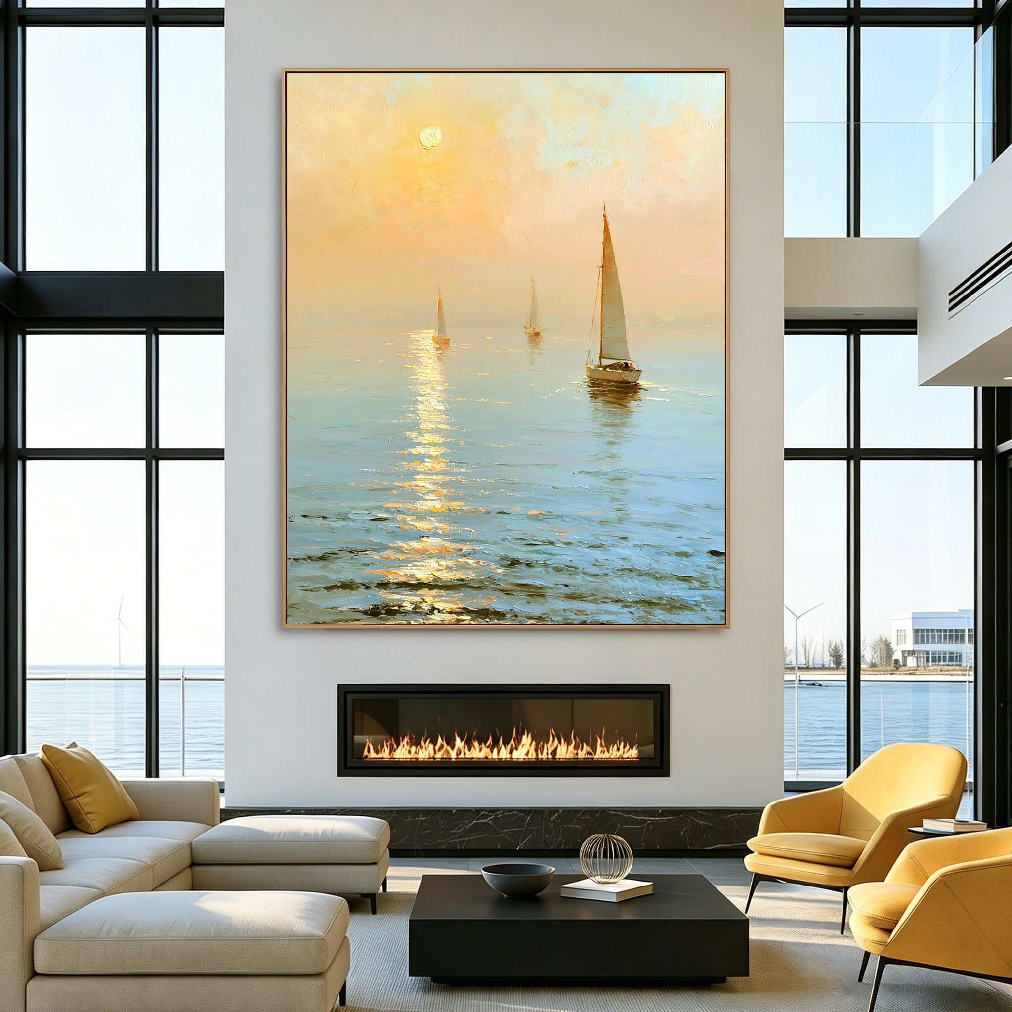 Golden Passage-Sailboat Seascape Oil Painting