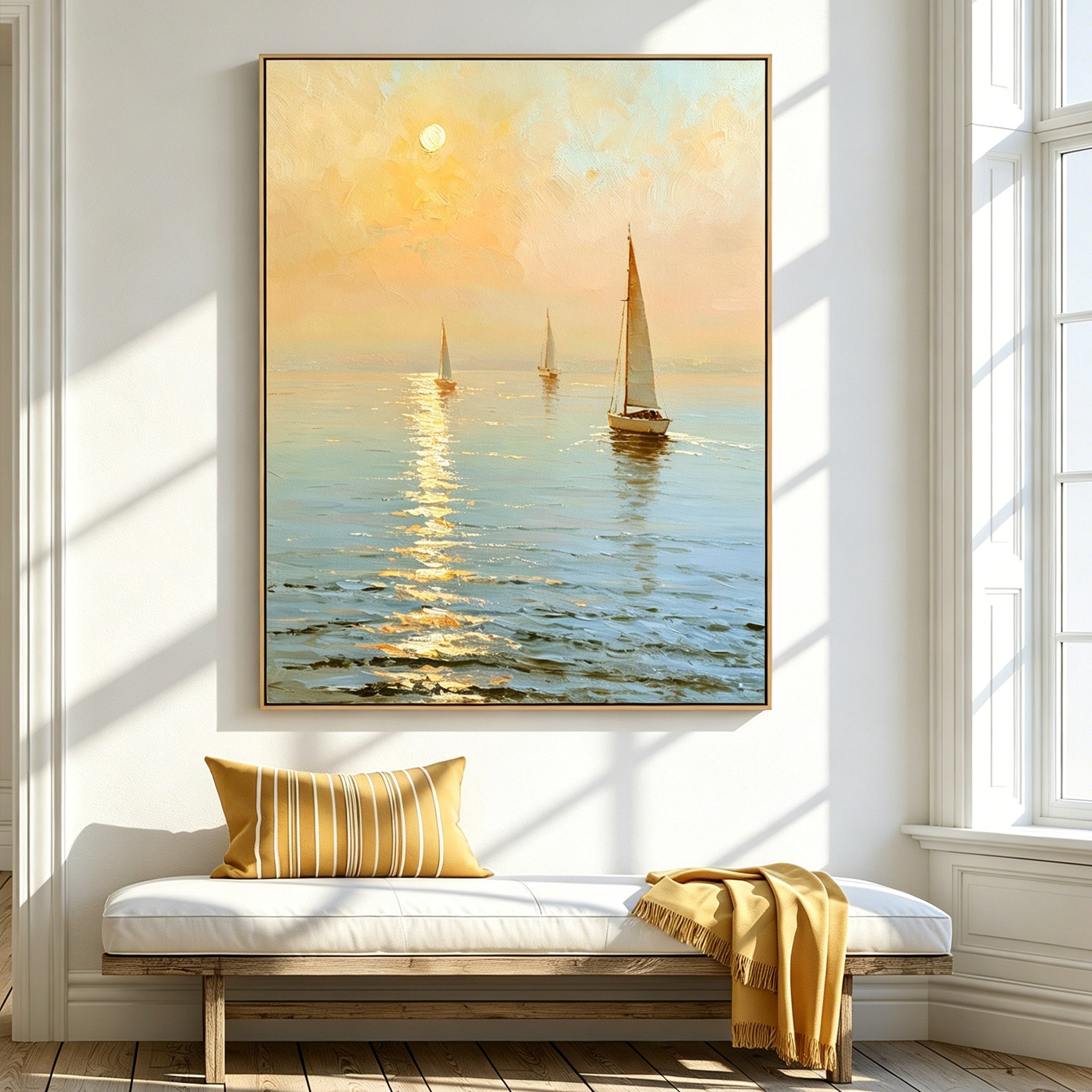Golden Passage-Sailboat Seascape Oil Painting