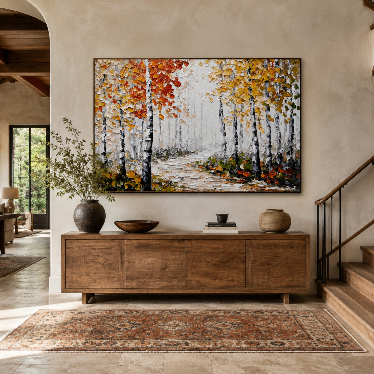 Autumn Birch Pathway-Birch Tree Landscape Wall Art