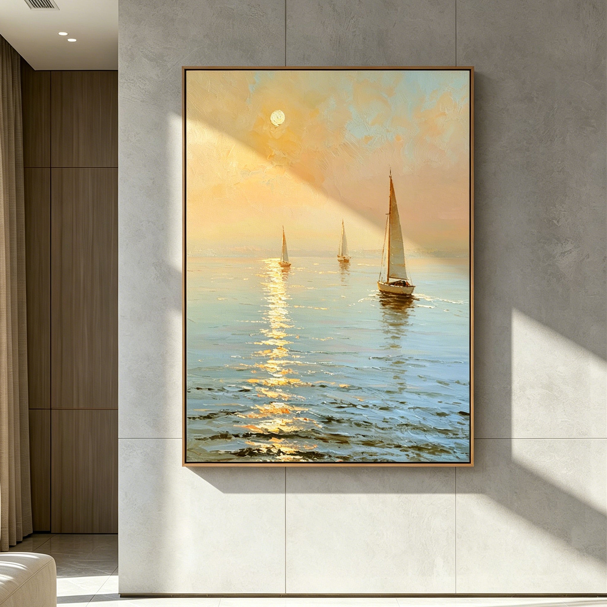Golden Passage-Sailboat Seascape Oil Painting