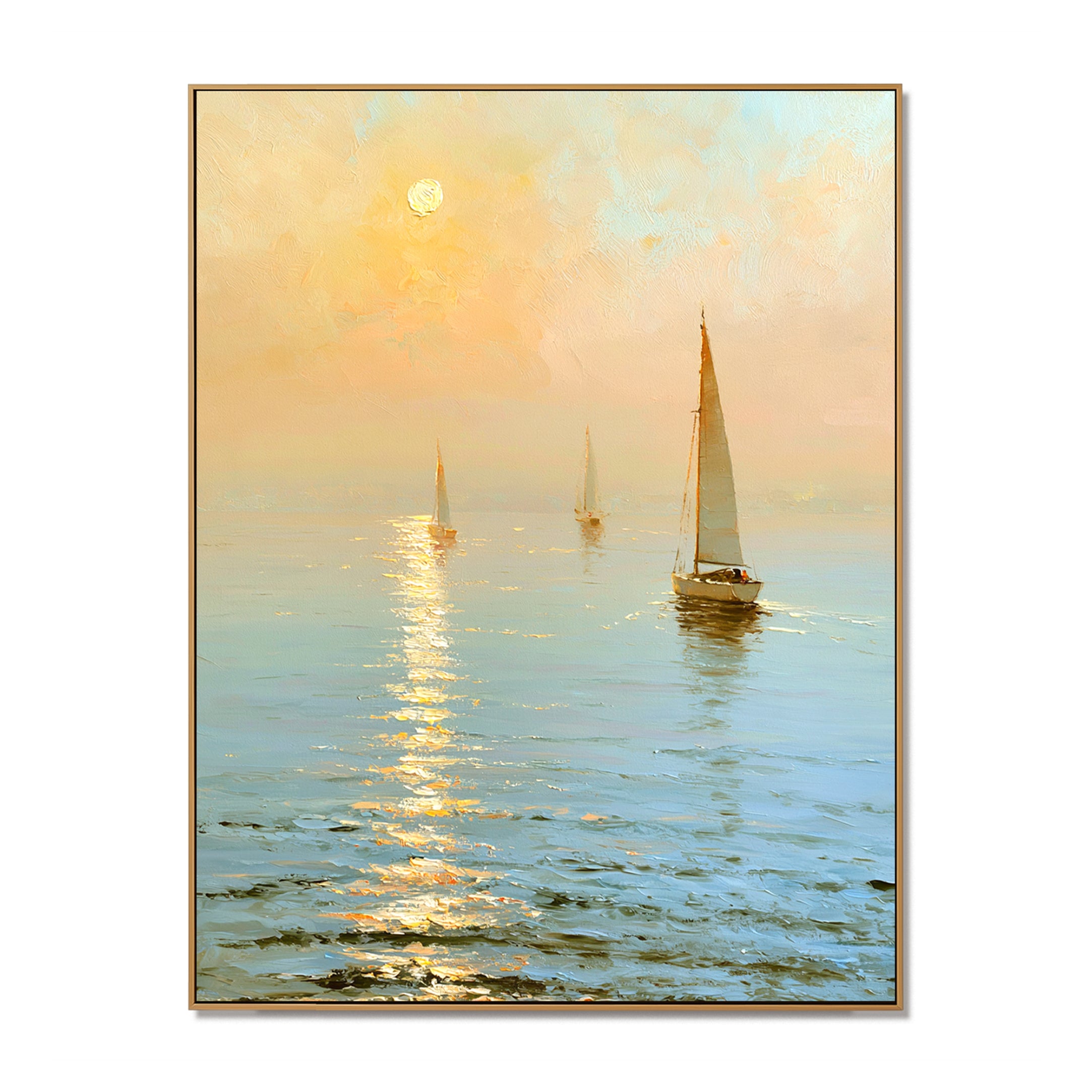 Golden Passage-Sailboat Seascape Oil Painting