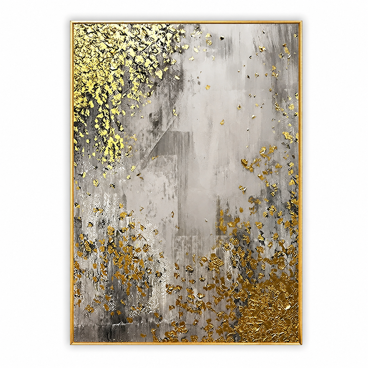 Gilded Mist-Gray Gold Abstract Painting