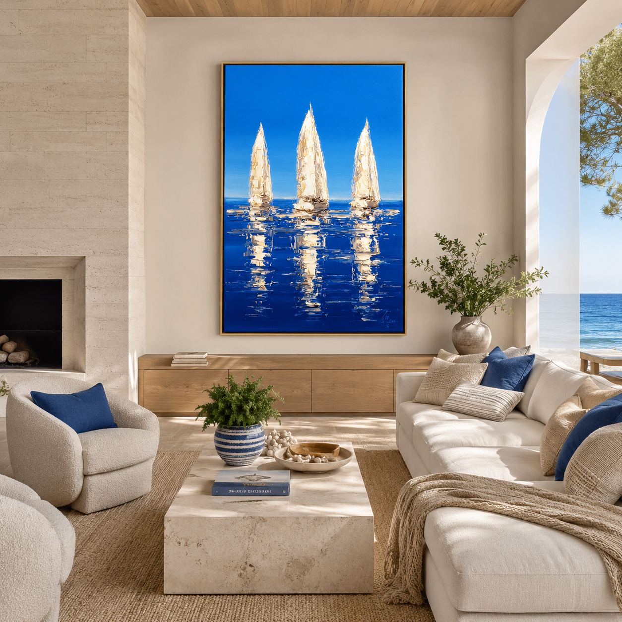 Blue Regatta-Three Sailboats Painting