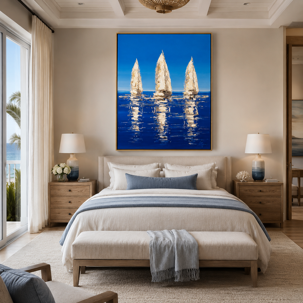 Blue Regatta-Three Sailboats Painting