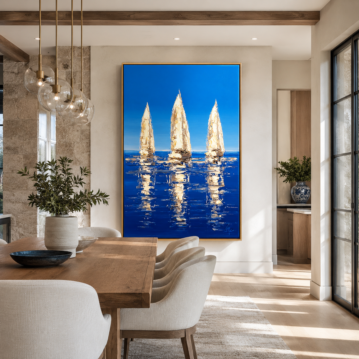 Blue Regatta-Three Sailboats Painting