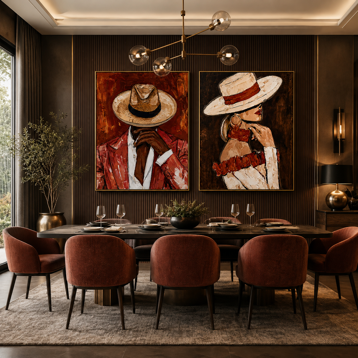 Scarlet Pair-Western Cowboy Couple Diptych Painting