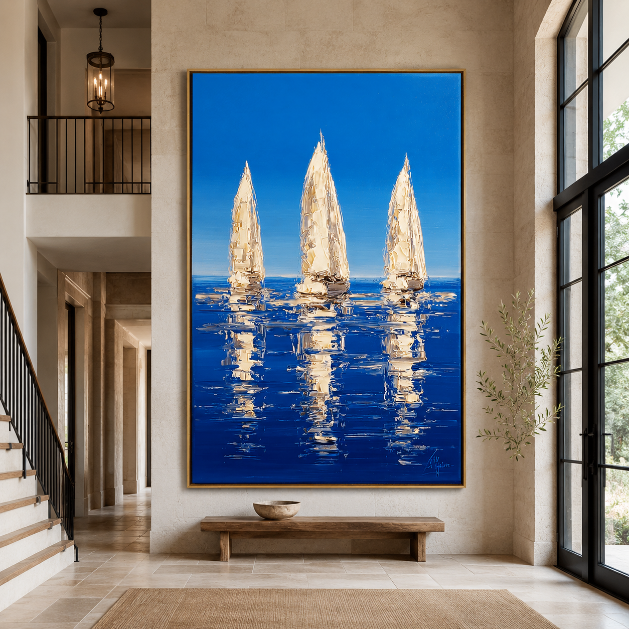 Blue Regatta-Three Sailboats Painting