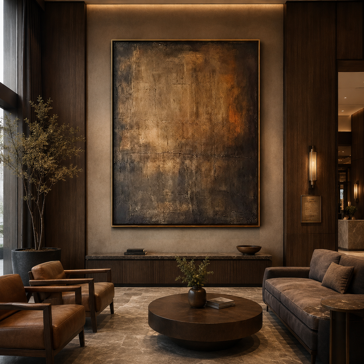 Burnished Ember-Brown Gold Textured Abstract Painting
