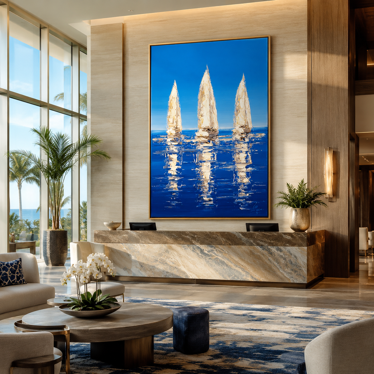 Blue Regatta-Three Sailboats Painting