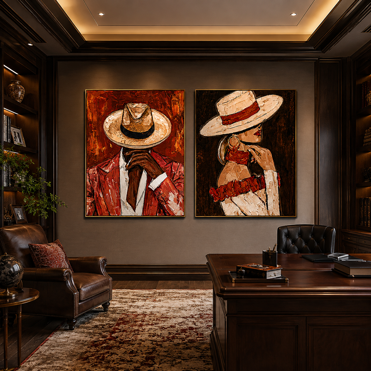 Scarlet Pair-Western Cowboy Couple Diptych Painting