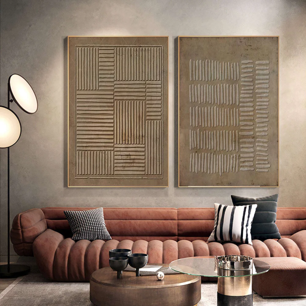 Linear Accord-Two Piece Geometric Relief Art