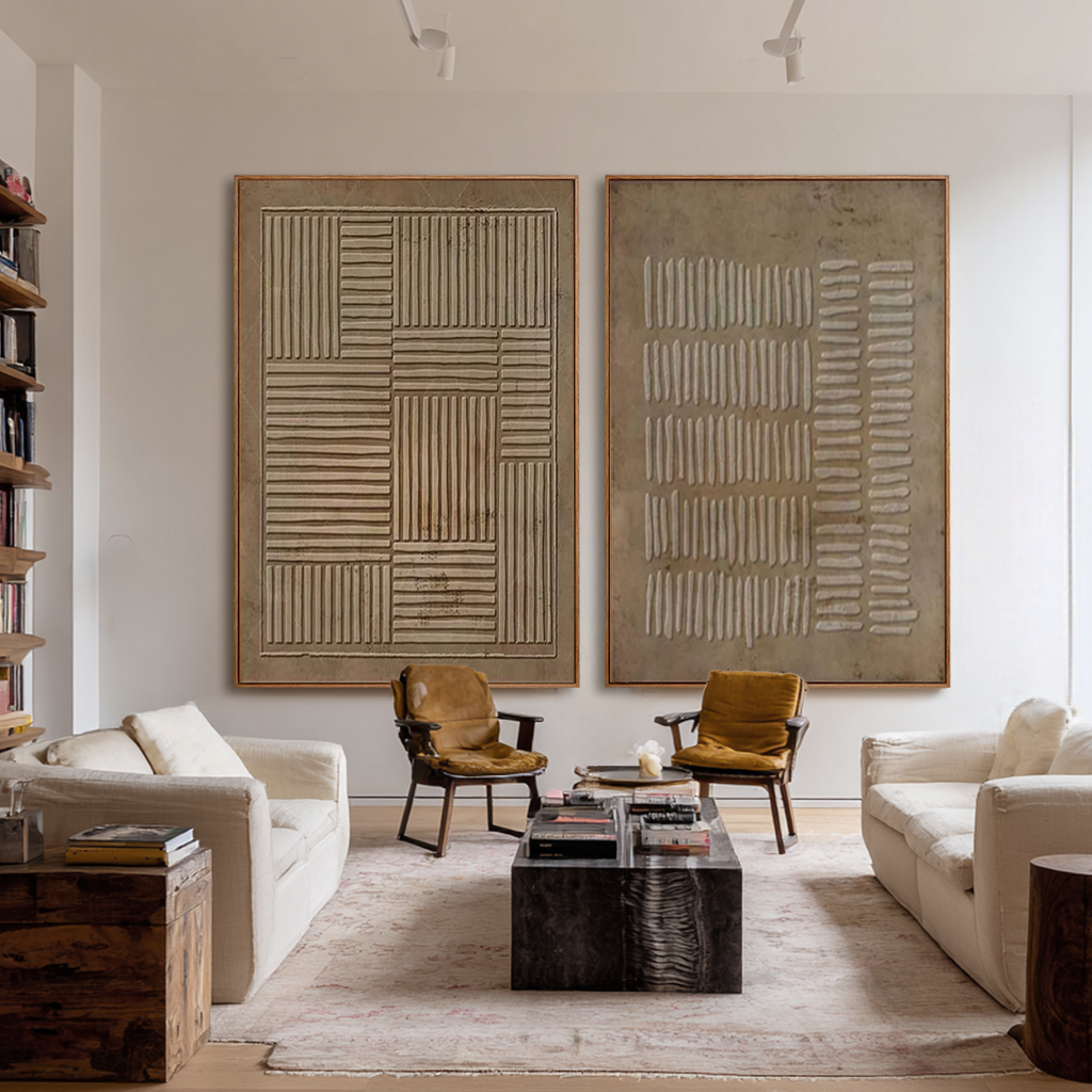 Linear Accord-Two Piece Geometric Relief Art