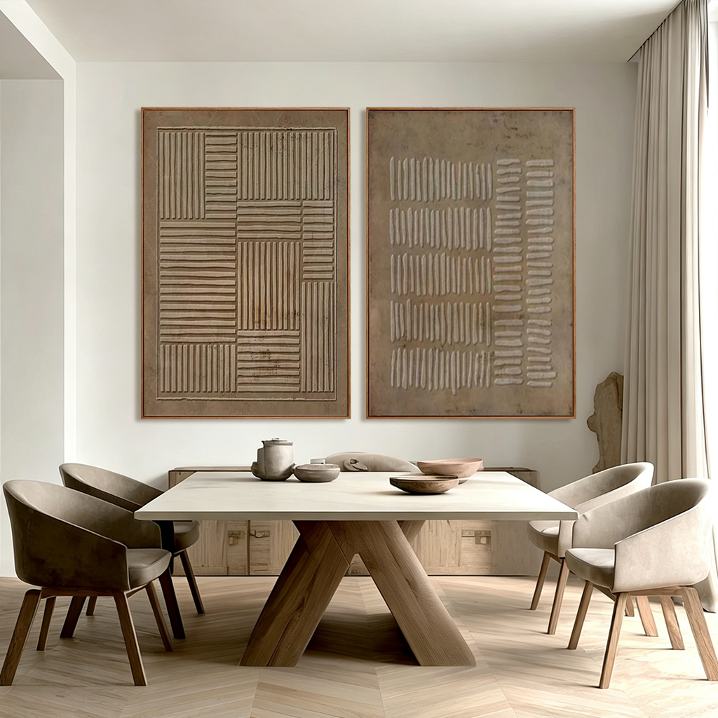 Linear Accord-Two Piece Geometric Relief Art