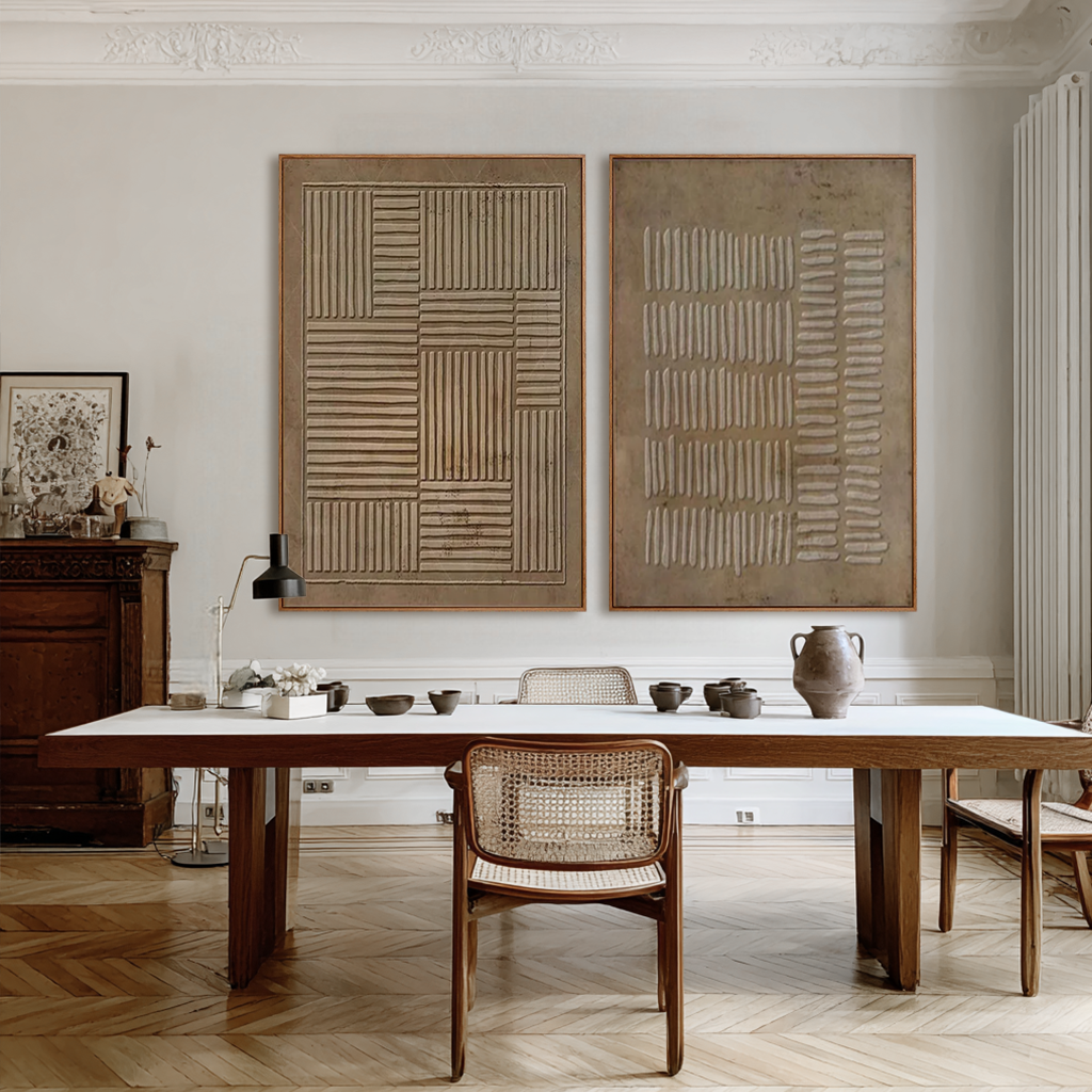 Linear Accord-Two Piece Geometric Relief Art
